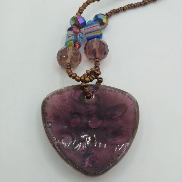 Murano Style Millefiori Resin or Glass Pendant Necklace with Bronze Beads - Picture 5 of 8